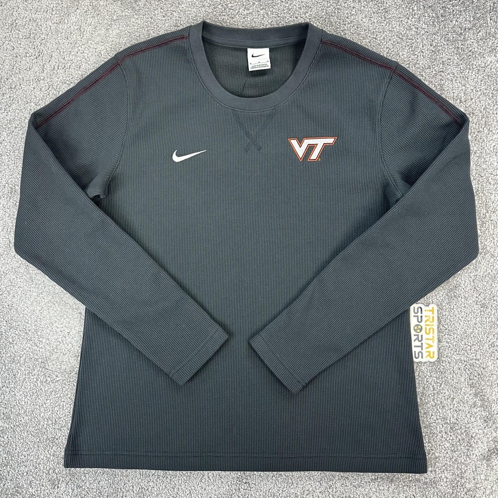 Virginia Tech Hokies Shirt Womens Medium Gray Thermal Waffle Nike PE Team Issue